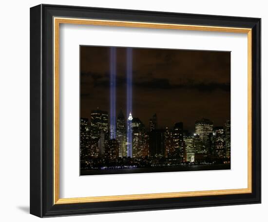 The Towers of Light Shine Over the Manhatten Skyline-null-Framed Premium Photographic Print