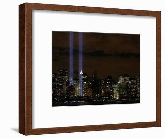 The Towers of Light Shine Over the Manhatten Skyline-null-Framed Photographic Print