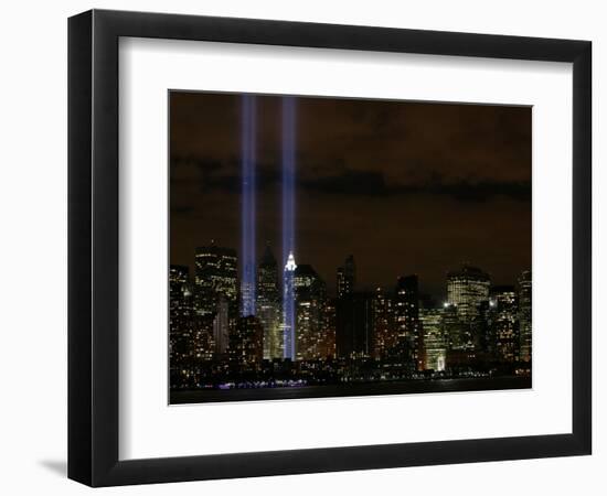 The Towers of Light Shine Over the Manhatten Skyline-null-Framed Photographic Print