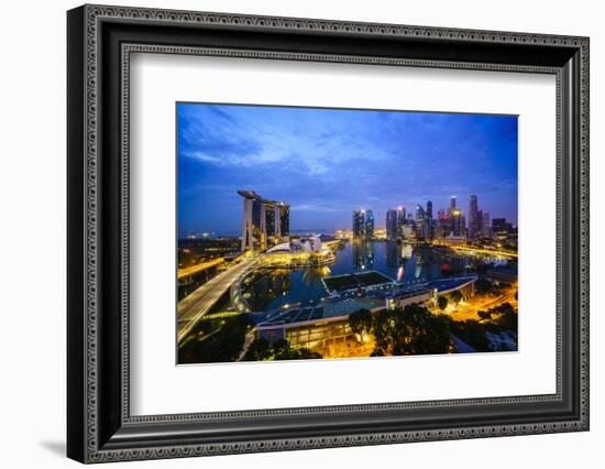 The Towers of the Central Business District and Marina Bay by Night, Singapore, Southeast Asia-Fraser Hall-Framed Photographic Print