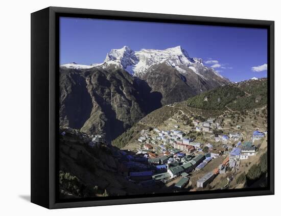 The Town of Namche Bazaar with the Kongde Ri (Kwangde Ri) Mountain Range in the Background-John Woodworth-Framed Premier Image Canvas
