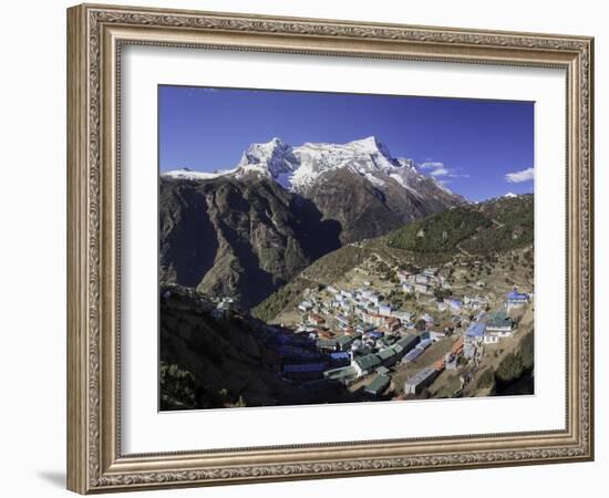 The Town of Namche Bazaar with the Kongde Ri (Kwangde Ri) Mountain Range in the Background-John Woodworth-Framed Photographic Print