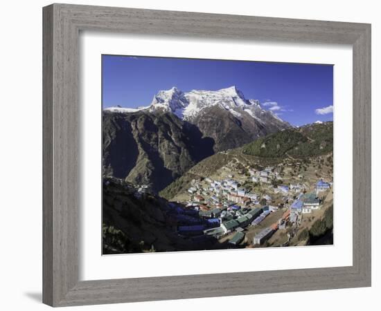 The Town of Namche Bazaar with the Kongde Ri (Kwangde Ri) Mountain Range in the Background-John Woodworth-Framed Photographic Print