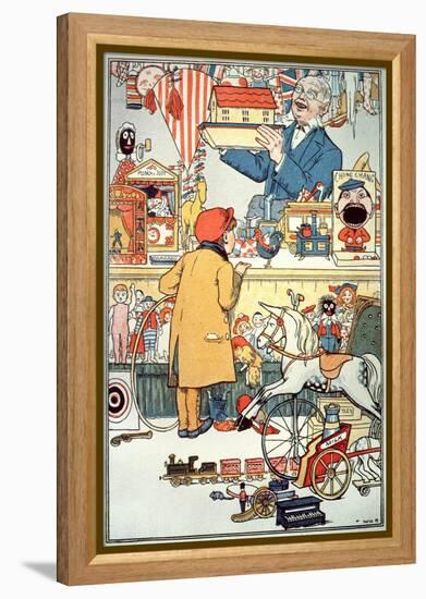 The Toy Shop, C.1910 (Colour Litho)-English-Framed Premier Image Canvas