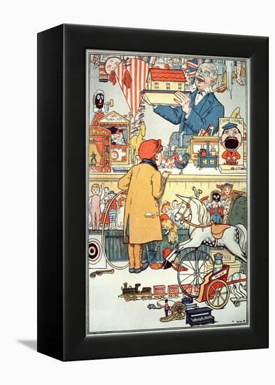 The Toy Shop, C.1910 (Colour Litho)-English-Framed Premier Image Canvas