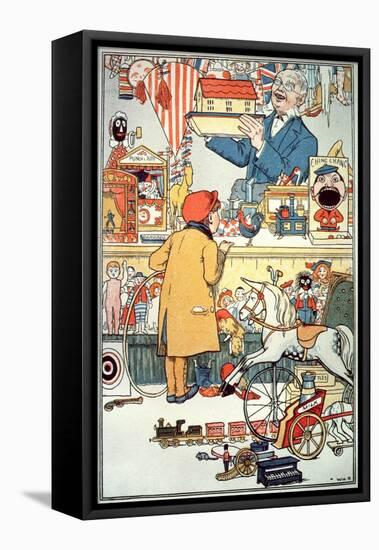 The Toy Shop, C.1910 (Colour Litho)-English-Framed Premier Image Canvas