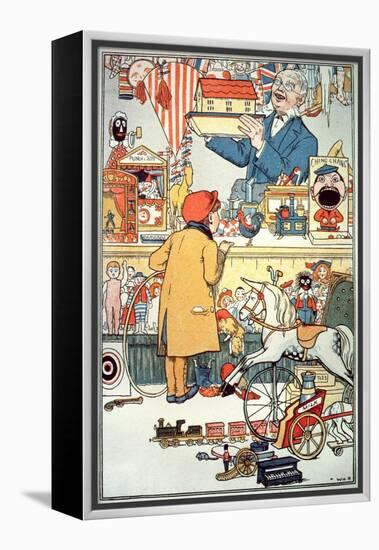 The Toy Shop, C.1910 (Colour Litho)-English-Framed Premier Image Canvas