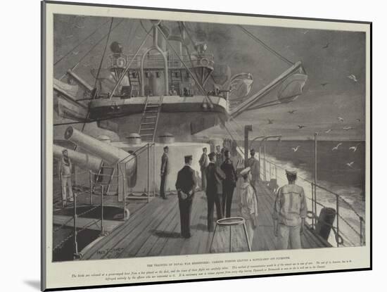 The Training of Naval War Messengers, Carrier Pigeons Leaving a Battle-Ship Off Plymouth-Fred T. Jane-Mounted Giclee Print