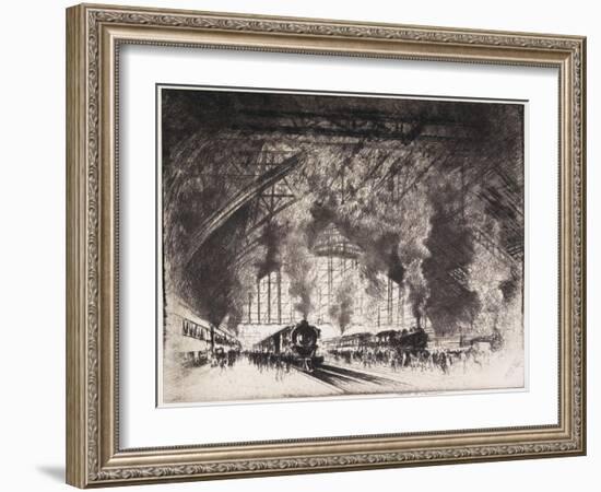 The Trains That Come, and the Trains That Go, Pennsylvania Railroad, Philadelphia, 1919-Joseph Pennell-Framed Giclee Print