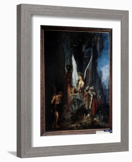 The Traveler or Oedipus Traveler or the Egalite before Death Oedipus in Front of the Sphinx. Painti-Gustave Moreau-Framed Giclee Print