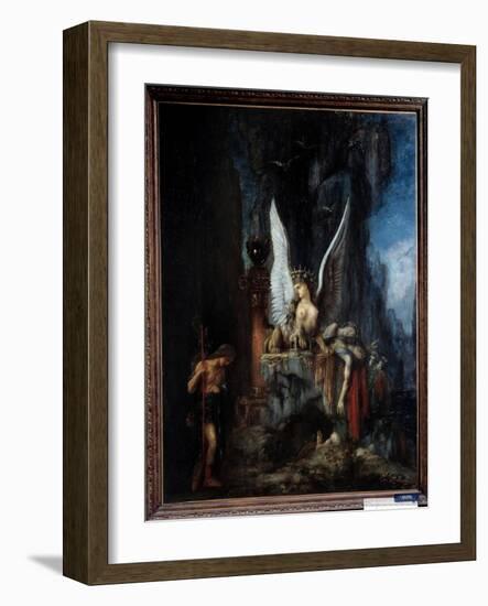 The Traveler or Oedipus Traveler or the Egalite before Death Oedipus in Front of the Sphinx. Painti-Gustave Moreau-Framed Giclee Print