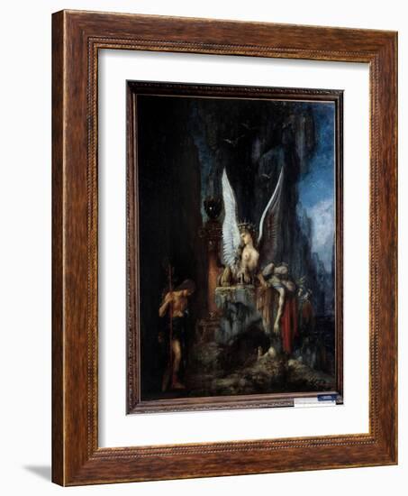 The Traveler or Oedipus Traveler or the Egalite before Death Oedipus in Front of the Sphinx. Painti-Gustave Moreau-Framed Giclee Print