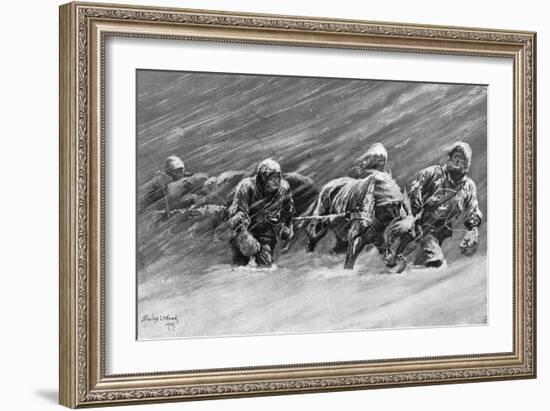 The Trek During the Snowstorm, 1909-Stanley L Wood-Framed Giclee Print