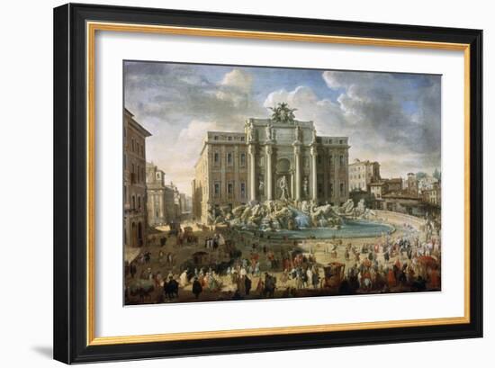 The Trevi Fountain in Rome (Pope Benidict XIV Visits the Trevi Fountain in Rom), 18th Century-Giovanni Paolo Panini-Framed Giclee Print