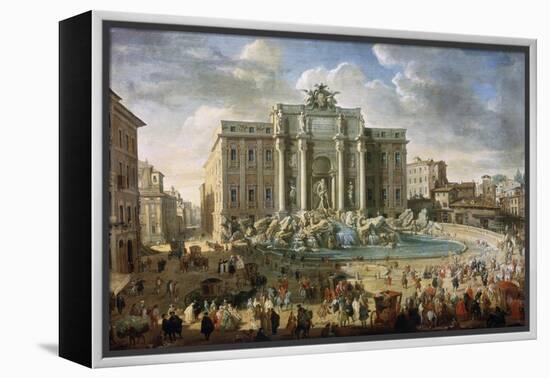 The Trevi Fountain in Rome (Pope Benidict XIV Visits the Trevi Fountain in Rom), 18th Century-Giovanni Paolo Panini-Framed Premier Image Canvas