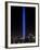 The Tribute of Light Memorial Shines into the Sky Over the Night Skyline of New York City-null-Framed Photographic Print