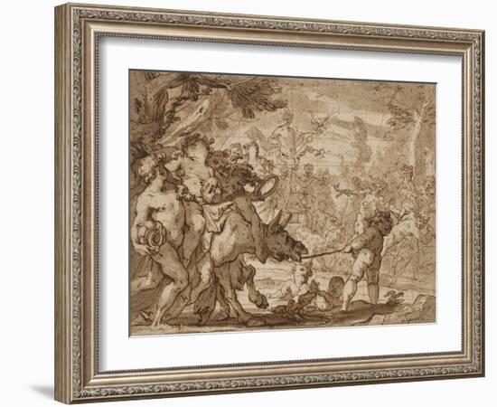 The Triumph of Bacchus, C.1642-1703 (Pen & Brown Ink and Wash over Red Chalk on Laid Paper)-Domenico the Elder Piola-Framed Giclee Print