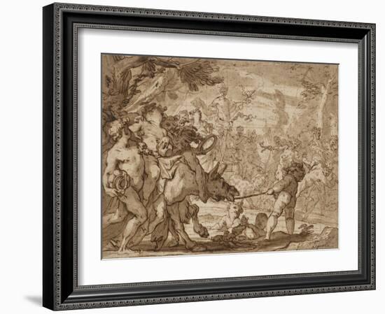 The Triumph of Bacchus, C.1642-1703 (Pen & Brown Ink and Wash over Red Chalk on Laid Paper)-Domenico the Elder Piola-Framed Giclee Print