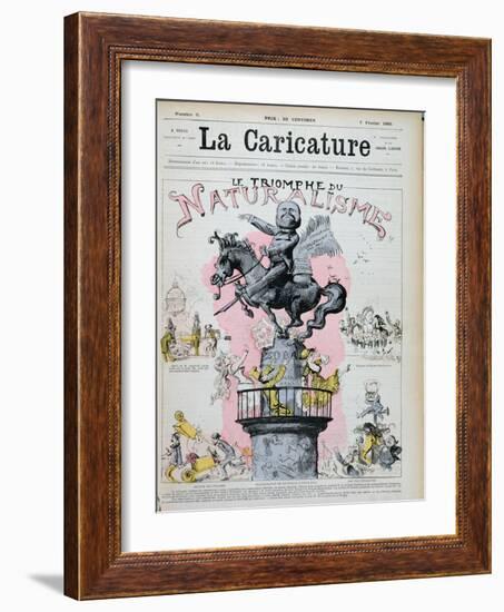 The Triumph of Naturalism," Caricature of Emile Zola (1840-1902) Illustration from "La Caricature"-Albert Robida-Framed Giclee Print