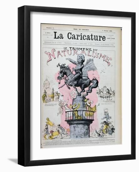 The Triumph of Naturalism," Caricature of Emile Zola (1840-1902) Illustration from "La Caricature"-Albert Robida-Framed Giclee Print