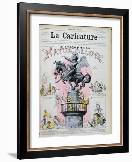 The Triumph of Naturalism," Caricature of Emile Zola (1840-1902) Illustration from "La Caricature"-Albert Robida-Framed Giclee Print