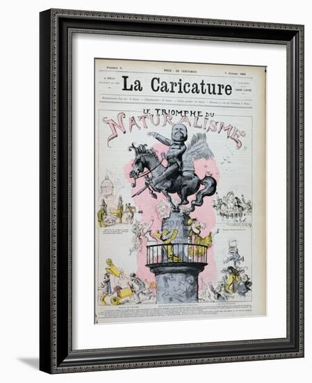 The Triumph of Naturalism," Caricature of Emile Zola (1840-1902) Illustration from "La Caricature"-Albert Robida-Framed Giclee Print