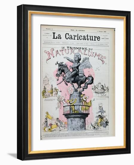 The Triumph of Naturalism," Caricature of Emile Zola (1840-1902) Illustration from "La Caricature"-Albert Robida-Framed Giclee Print