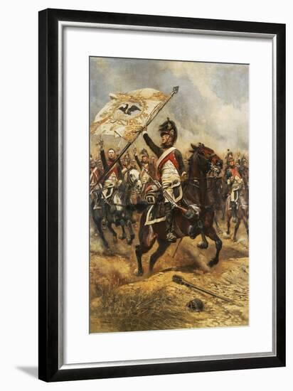 The Trophy, Soldier of 4th French Dragoon Regiment with Prussian Flag, 1806-Edouard Detaille-Framed Giclee Print