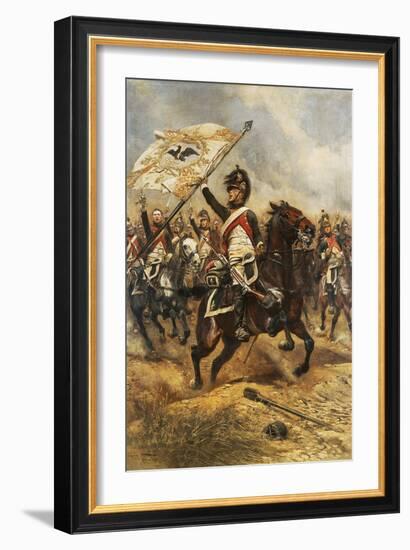 The Trophy, Soldier of 4th French Dragoon Regiment with Prussian Flag, 1806-Edouard Detaille-Framed Giclee Print