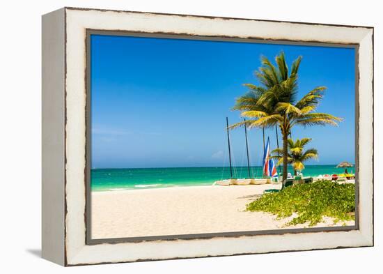 The Tropical Beach of Varadero in Cuba with Coconut Palms and Colorful Sailing Boats-Kamira-Framed Premier Image Canvas