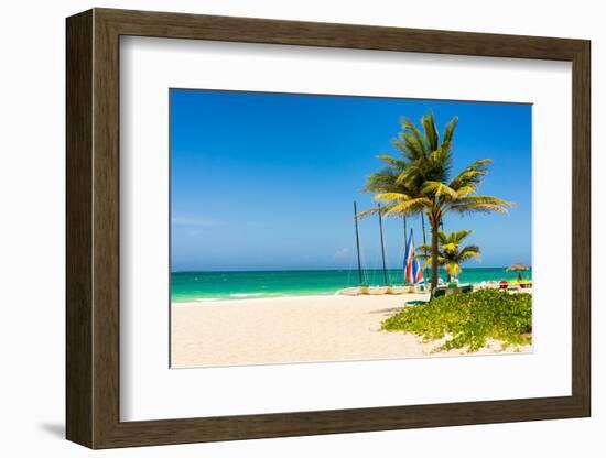 The Tropical Beach of Varadero in Cuba with Coconut Palms and Colorful Sailing Boats-Kamira-Framed Premium Photographic Print