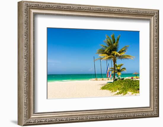 The Tropical Beach of Varadero in Cuba with Coconut Palms and Colorful Sailing Boats-Kamira-Framed Photographic Print