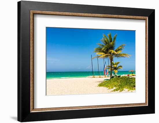 The Tropical Beach of Varadero in Cuba with Coconut Palms and Colorful Sailing Boats-Kamira-Framed Photographic Print