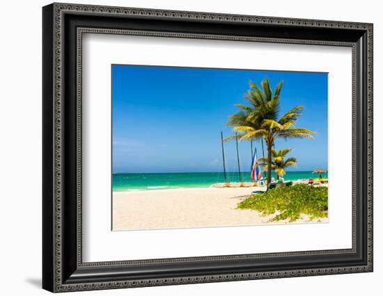 The Tropical Beach of Varadero in Cuba with Coconut Palms and Colorful Sailing Boats-Kamira-Framed Photographic Print