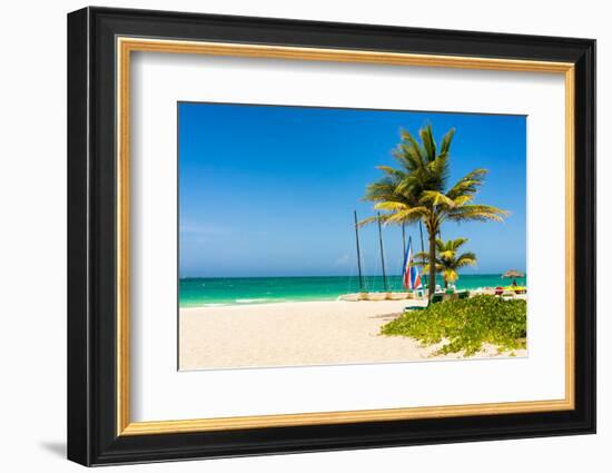 The Tropical Beach of Varadero in Cuba with Coconut Palms and Colorful Sailing Boats-Kamira-Framed Photographic Print