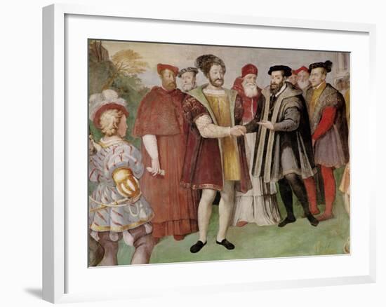 The Truce of Nice Between Francis I (1494-1547) and Charles V (1500-58)-Taddeo Zuccaro-Framed Premium Giclee Print