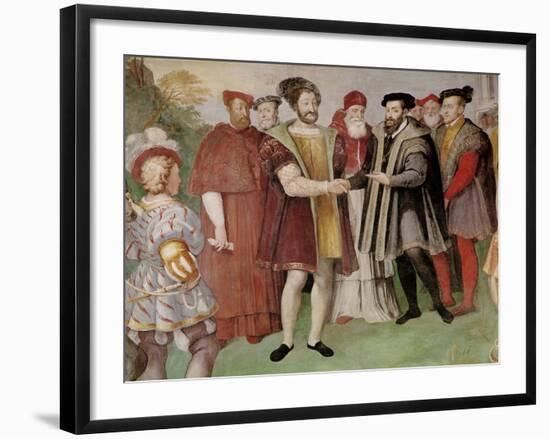 The Truce of Nice Between Francis I (1494-1547) and Charles V (1500-58)-Taddeo Zuccaro-Framed Premium Giclee Print