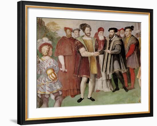 The Truce of Nice Between Francis I (1494-1547) and Charles V (1500-58)-Taddeo Zuccaro-Framed Premium Giclee Print