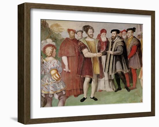 The Truce of Nice Between Francis I (1494-1547) and Charles V (1500-58)-Taddeo Zuccaro-Framed Giclee Print