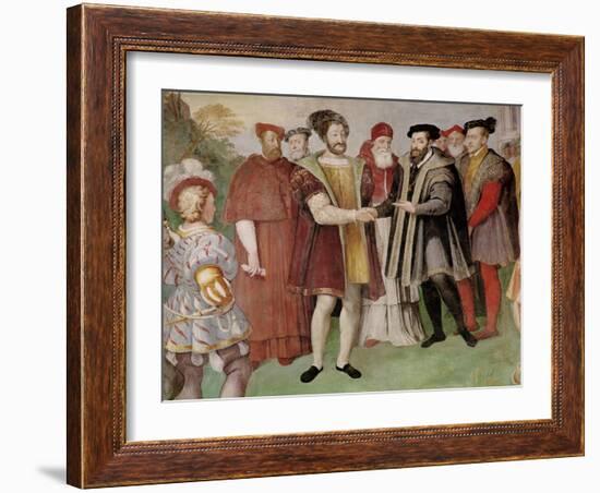 The Truce of Nice Between Francis I (1494-1547) and Charles V (1500-58)-Taddeo Zuccaro-Framed Giclee Print