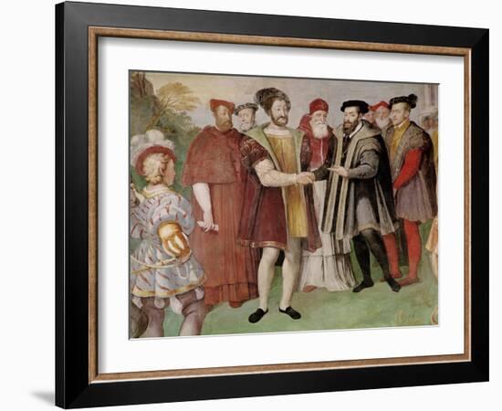 The Truce of Nice Between Francis I (1494-1547) and Charles V (1500-58)-Taddeo Zuccaro-Framed Giclee Print