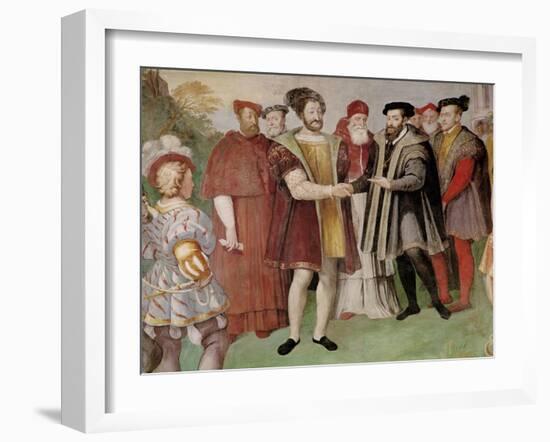 The Truce of Nice Between Francis I (1494-1547) and Charles V (1500-58)-Taddeo Zuccaro-Framed Giclee Print