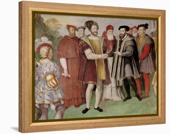 The Truce of Nice Between Francis I (1494-1547) and Charles V (1500-58)-Taddeo Zuccaro-Framed Premier Image Canvas