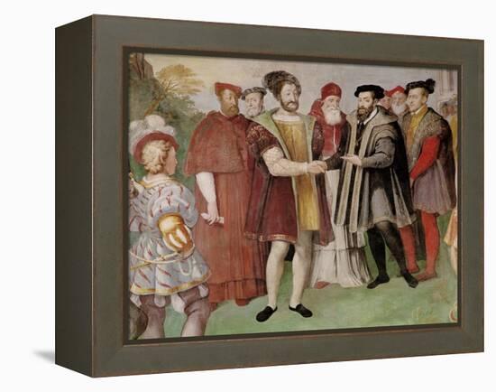 The Truce of Nice Between Francis I (1494-1547) and Charles V (1500-58)-Taddeo Zuccaro-Framed Premier Image Canvas