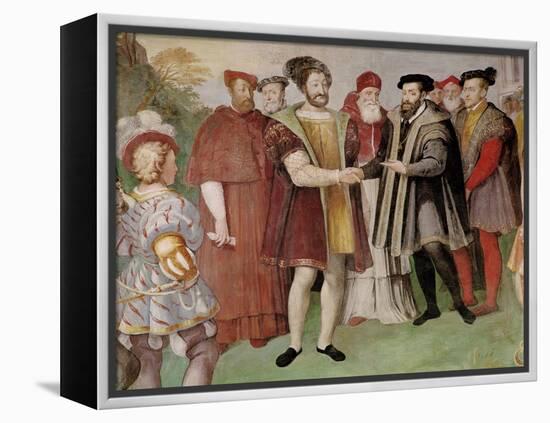 The Truce of Nice Between Francis I (1494-1547) and Charles V (1500-58)-Taddeo Zuccaro-Framed Premier Image Canvas