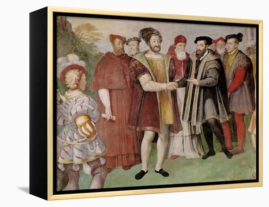 The Truce of Nice Between Francis I (1494-1547) and Charles V (1500-58)-Taddeo Zuccaro-Framed Premier Image Canvas