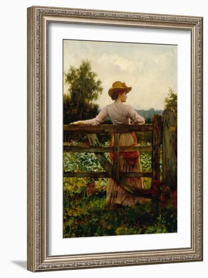 The Trysting Place, Woman Leaning on Gate-William A. Breakspeare-Framed Giclee Print