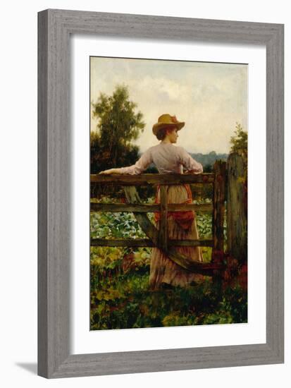 The Trysting Place, Woman Leaning on Gate-William A. Breakspeare-Framed Giclee Print