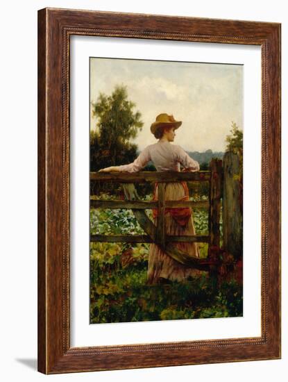 The Trysting Place, Woman Leaning on Gate-William A. Breakspeare-Framed Giclee Print