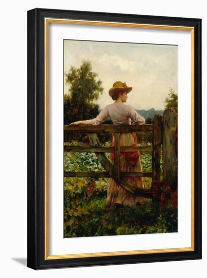 The Trysting Place, Woman Leaning on Gate-William A. Breakspeare-Framed Giclee Print